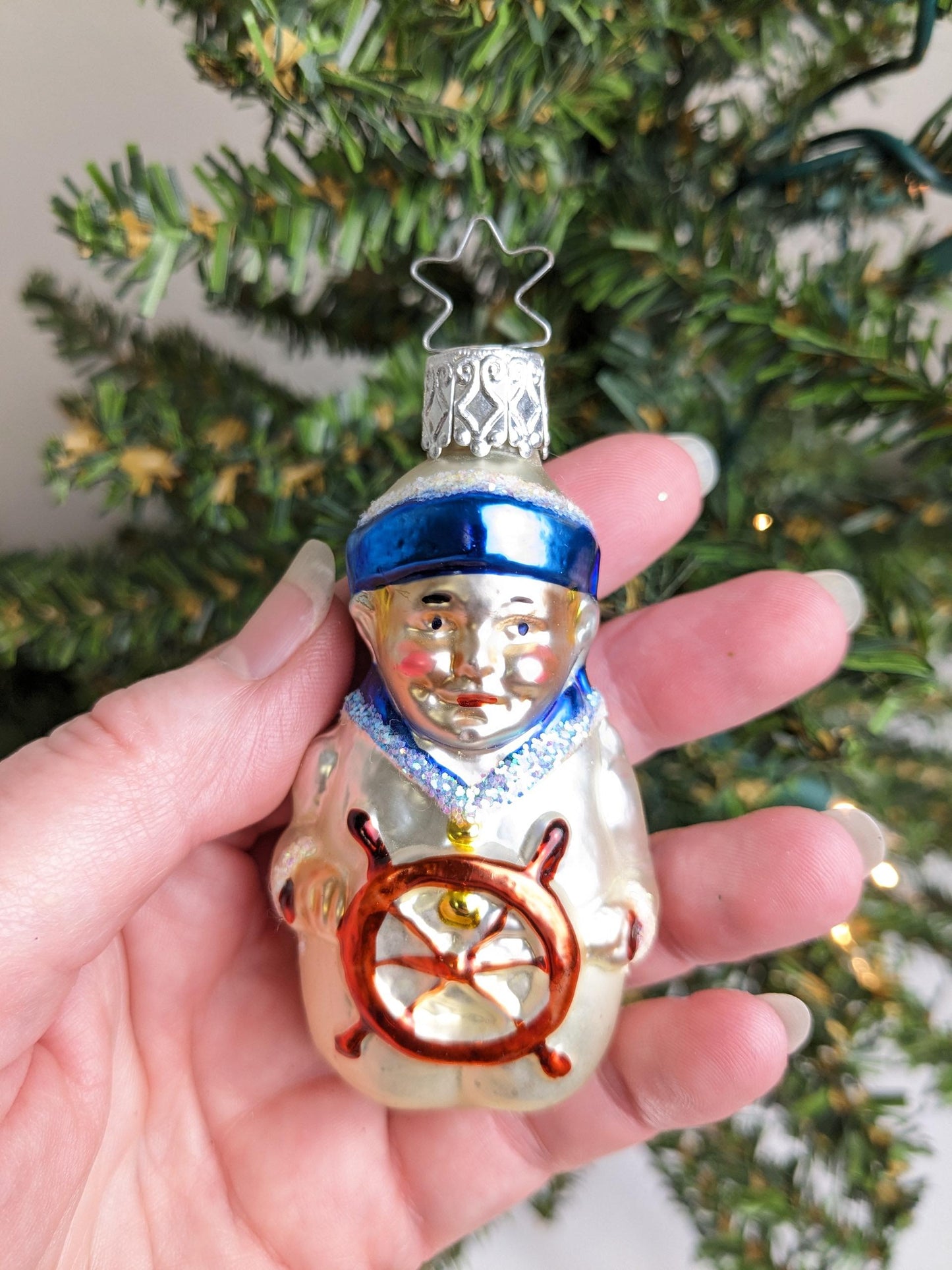 Vintage Sailor Captain Blown Inge Glas Christmas Ornament