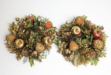 Vintage Gold Christmas Candle Ring Wreaths, Made in Hong Kong