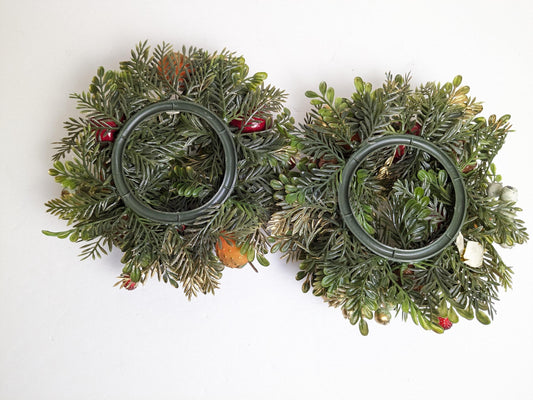 Vintage Gold Christmas Candle Ring Wreaths, Made in Hong Kong