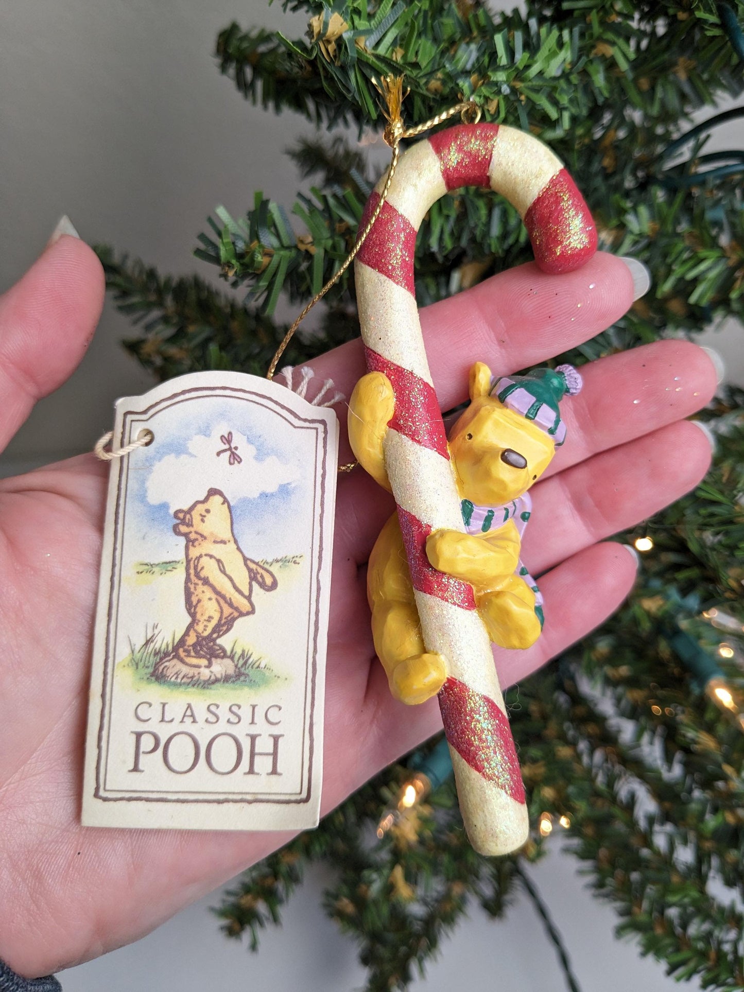 Classic Winnie the Pooh with Candy Cane Christmas Ornament