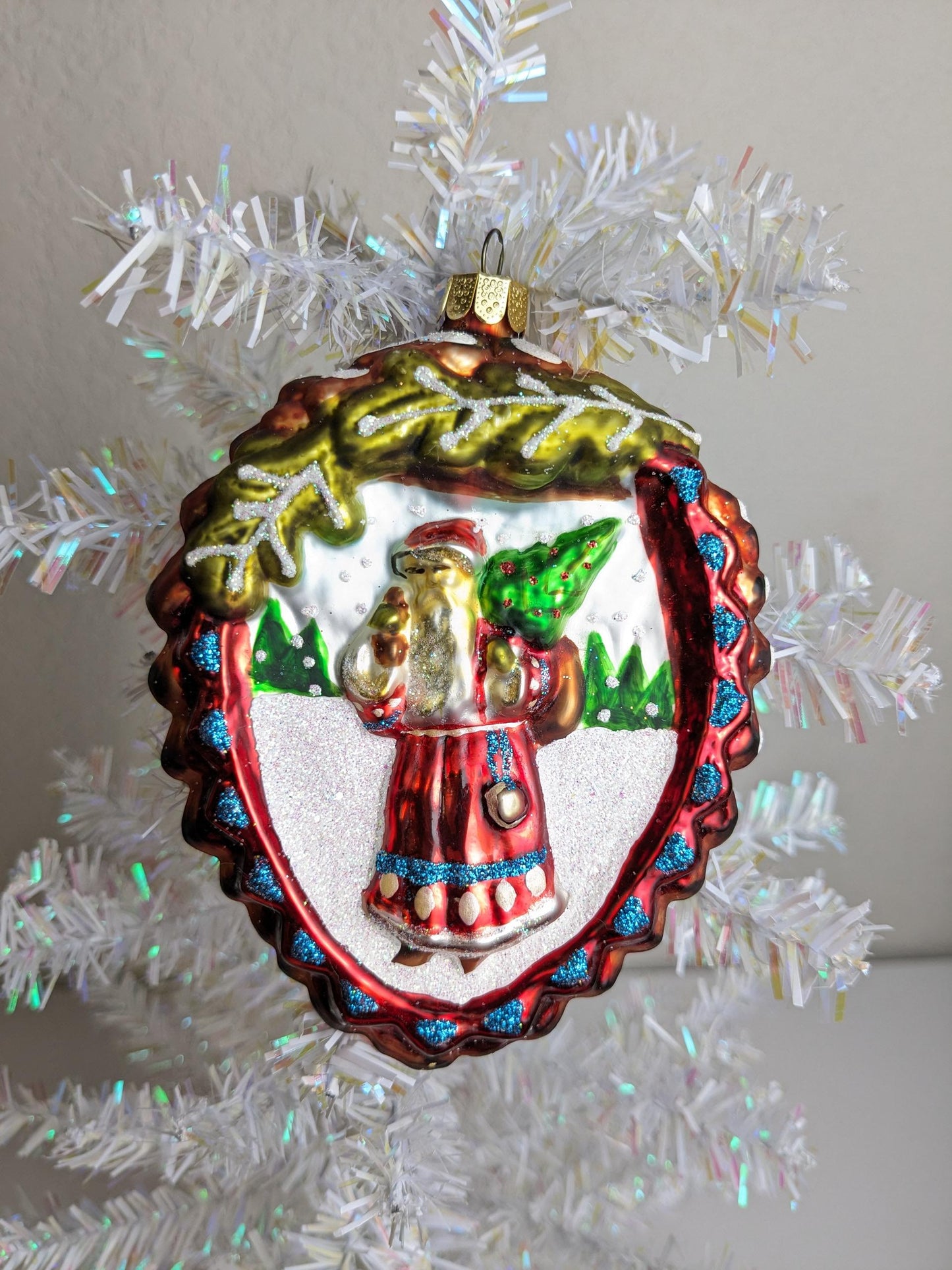 Santa Claus Pinecone Large Glass Christmas Ornament