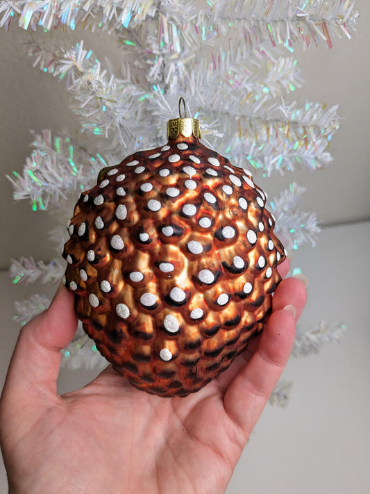 Santa Claus Pinecone Large Glass Christmas Ornament