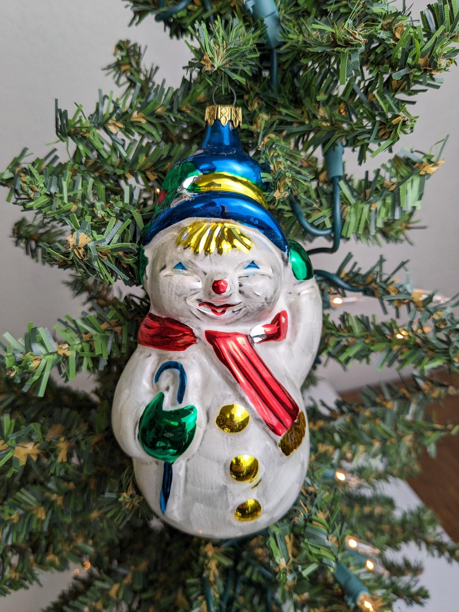 Vintage Nostalgic Snowman Glass Christmas Ornament