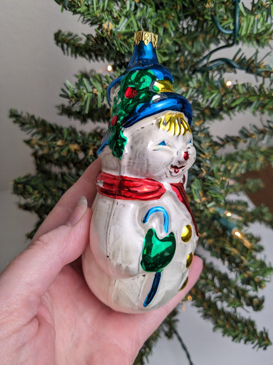 Vintage Nostalgic Snowman Glass Christmas Ornament