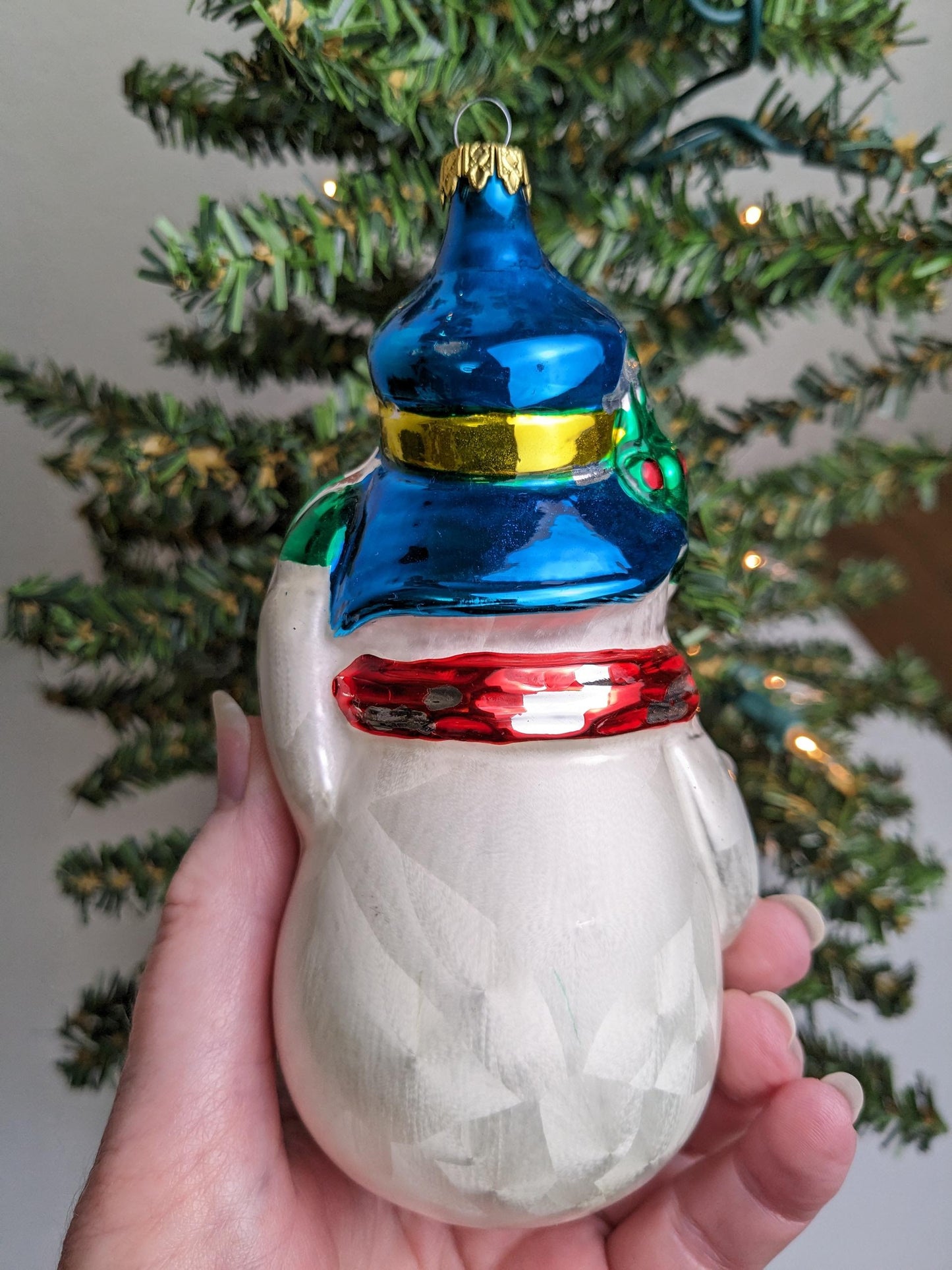 Vintage Nostalgic Snowman Glass Christmas Ornament