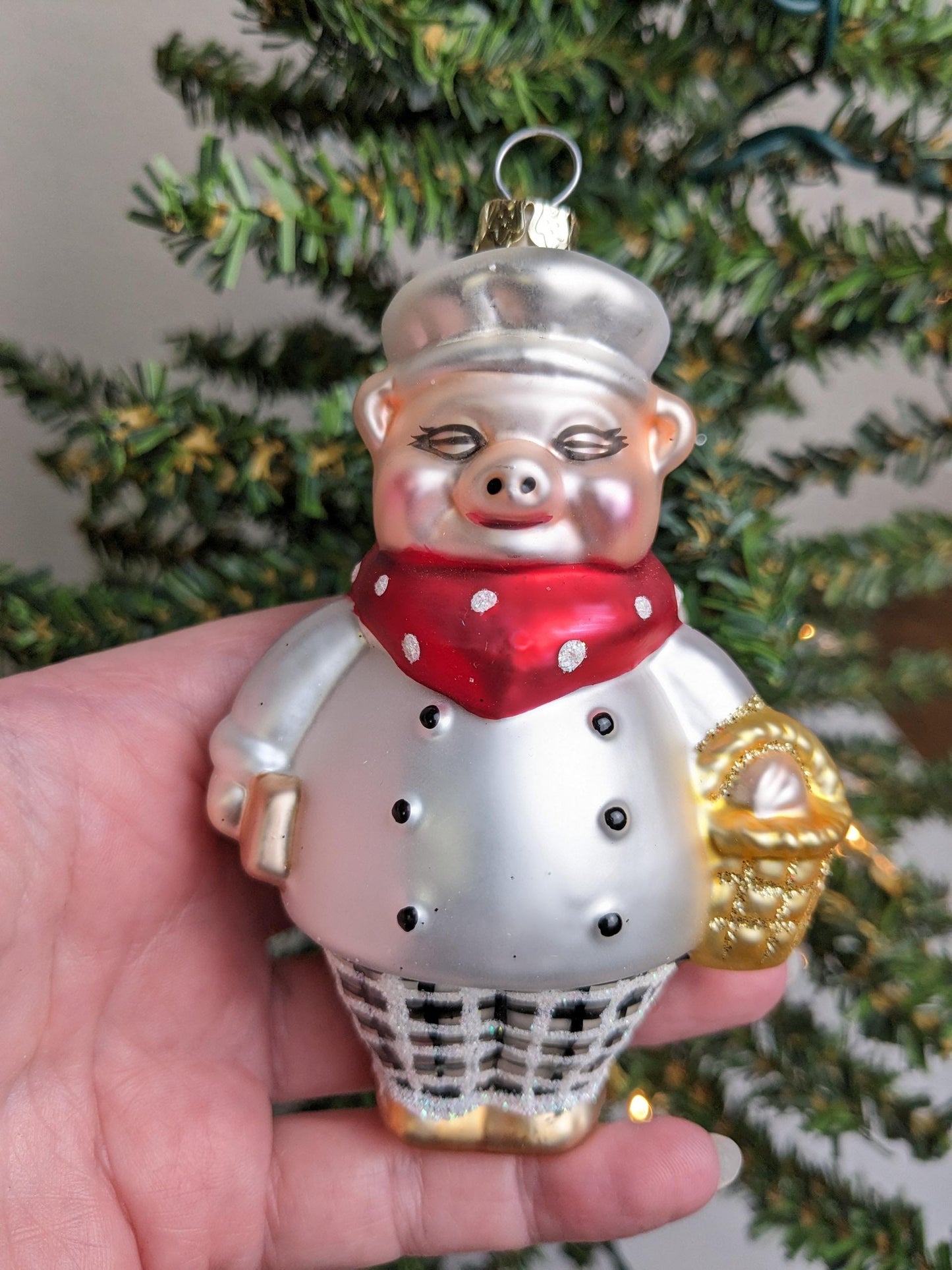 Chef Pig Glass Christmas Ornament