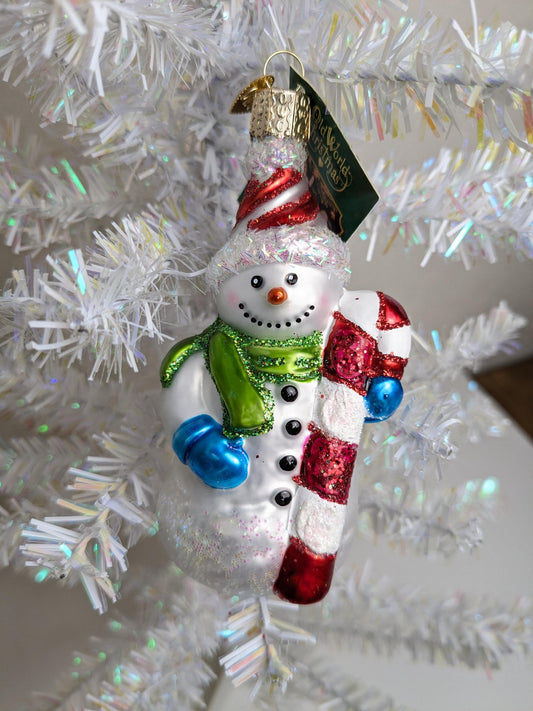 Snowman with Candy Cane Old World Christmas Ornament