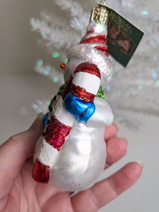 Snowman with Candy Cane Old World Christmas Ornament