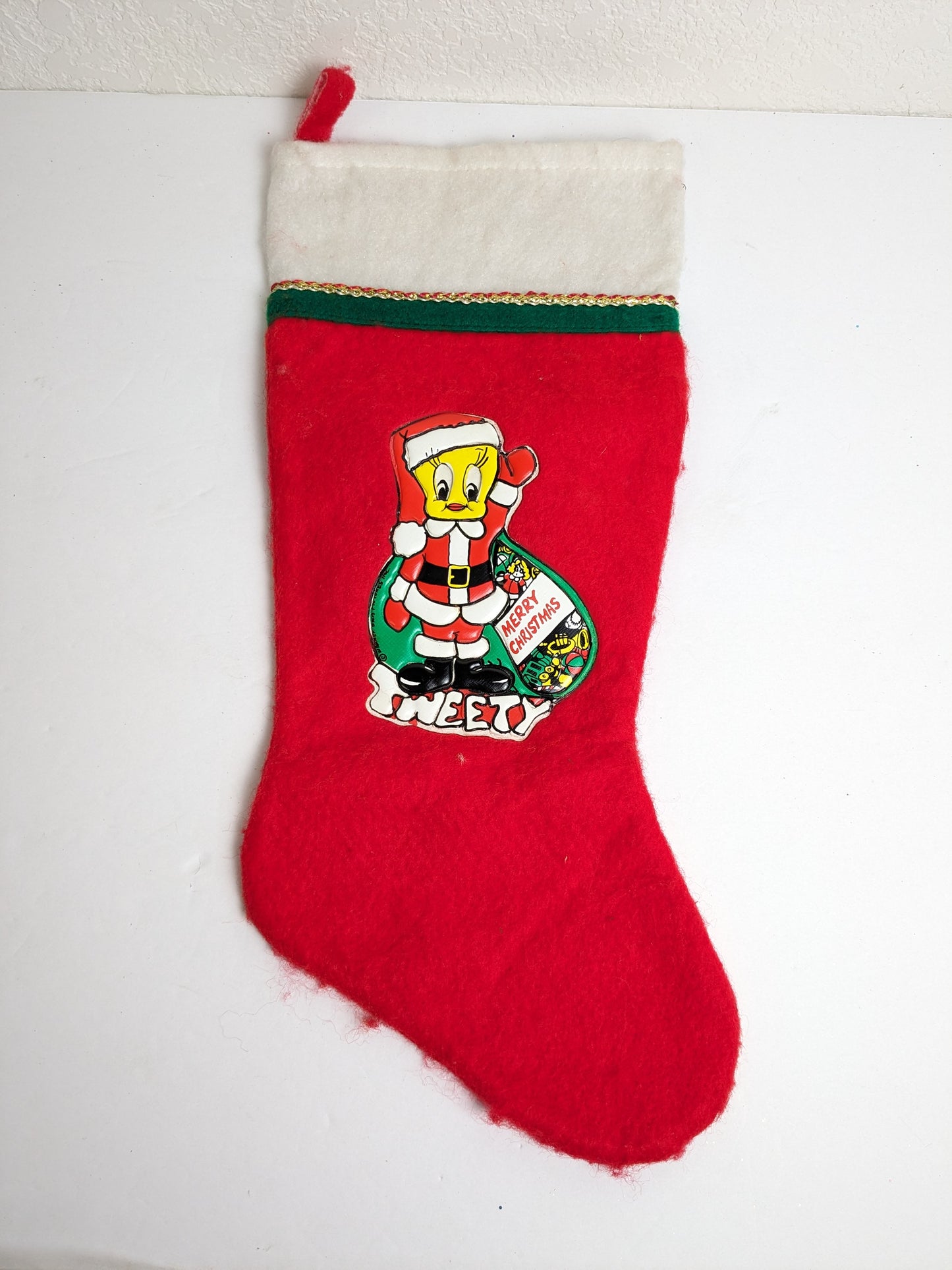 Vintage Tweety Bird Merry Christmas Fleece Stocking MCM