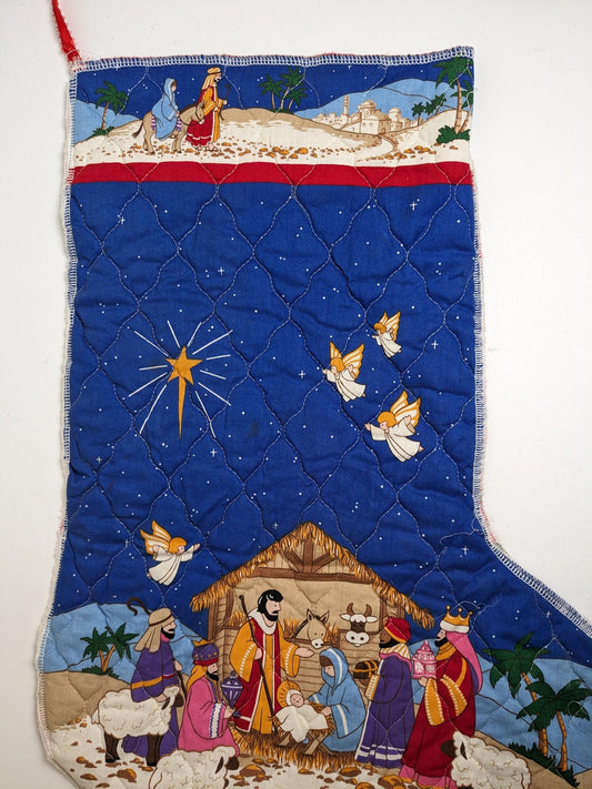 Nativity Hand Crafted Quilted Large Vintage Christmas Stocking