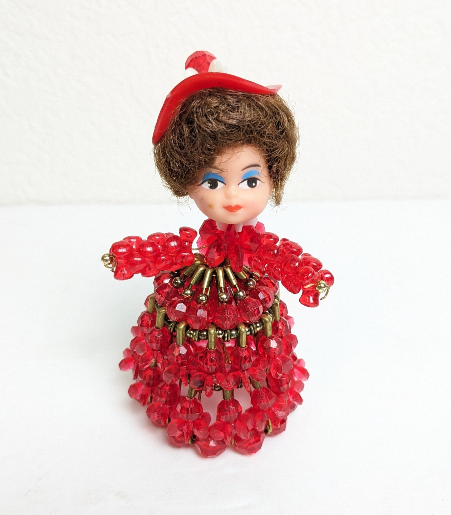 Vintage Red Safety Pin Christmas Doll Ornament