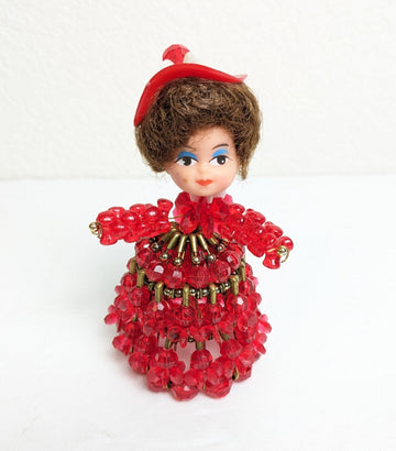 Vintage Red Safety Pin Christmas Doll Ornament