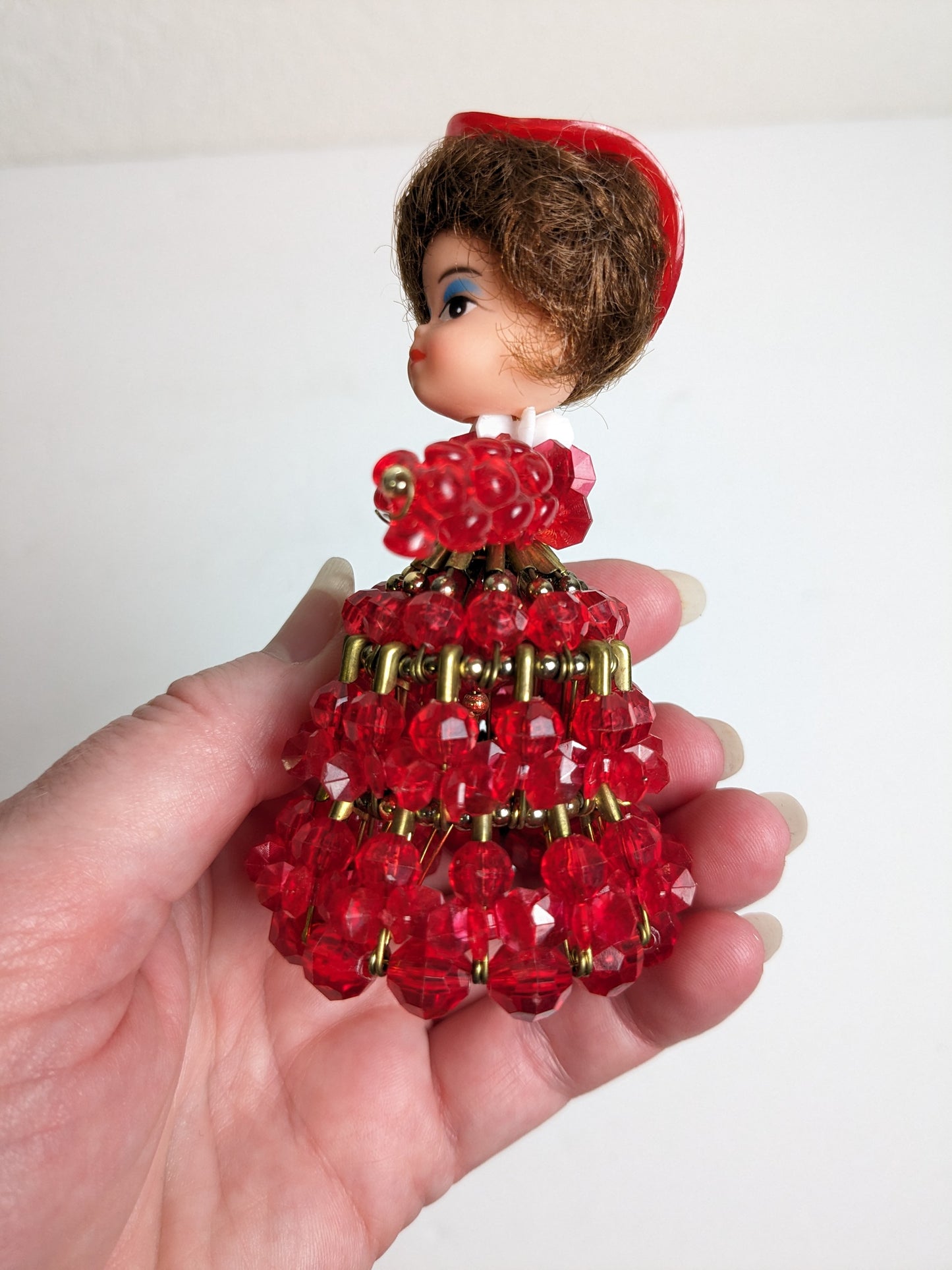 Vintage Red Safety Pin Christmas Doll Ornament