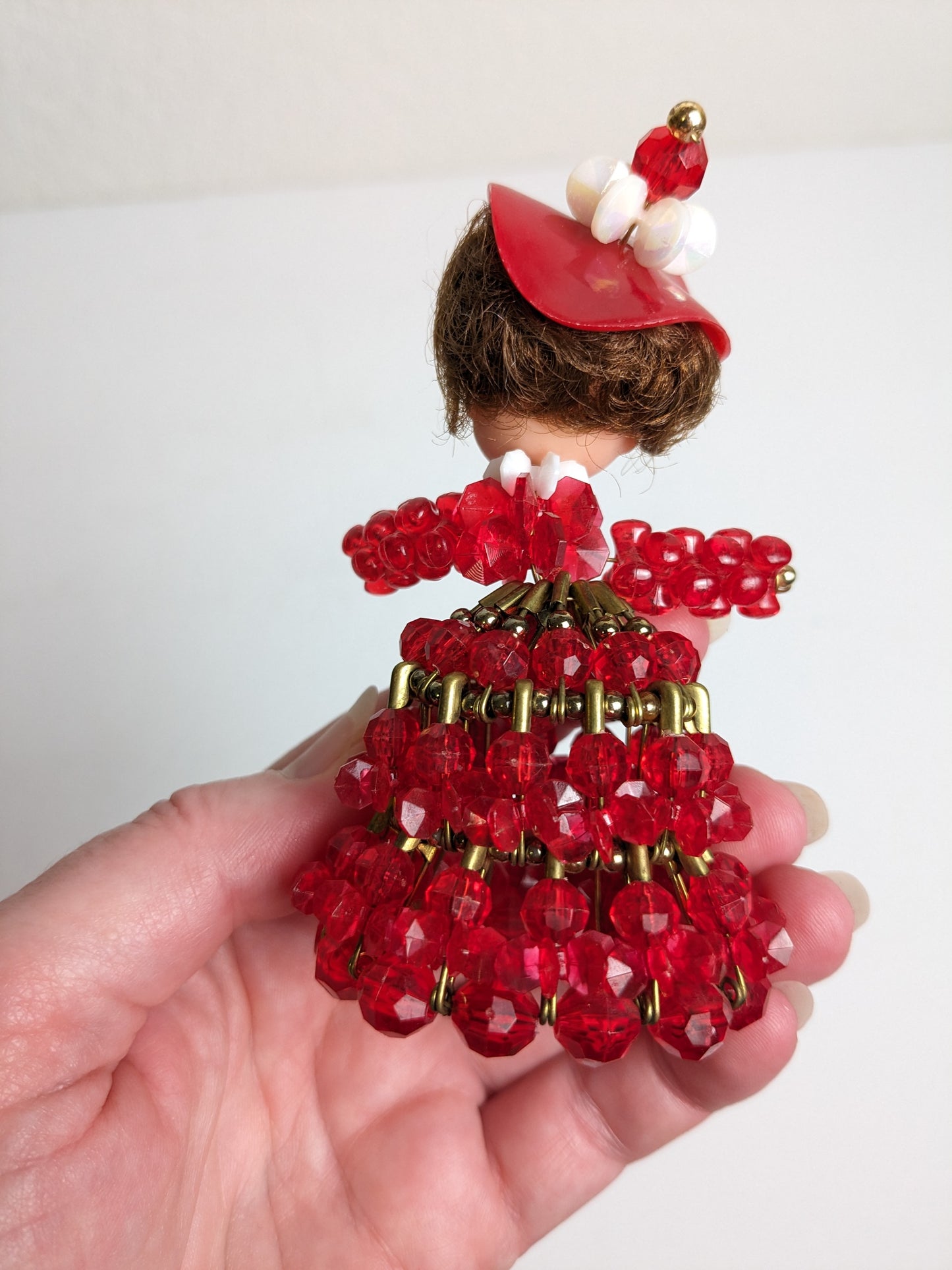 Vintage Red Safety Pin Christmas Doll Ornament