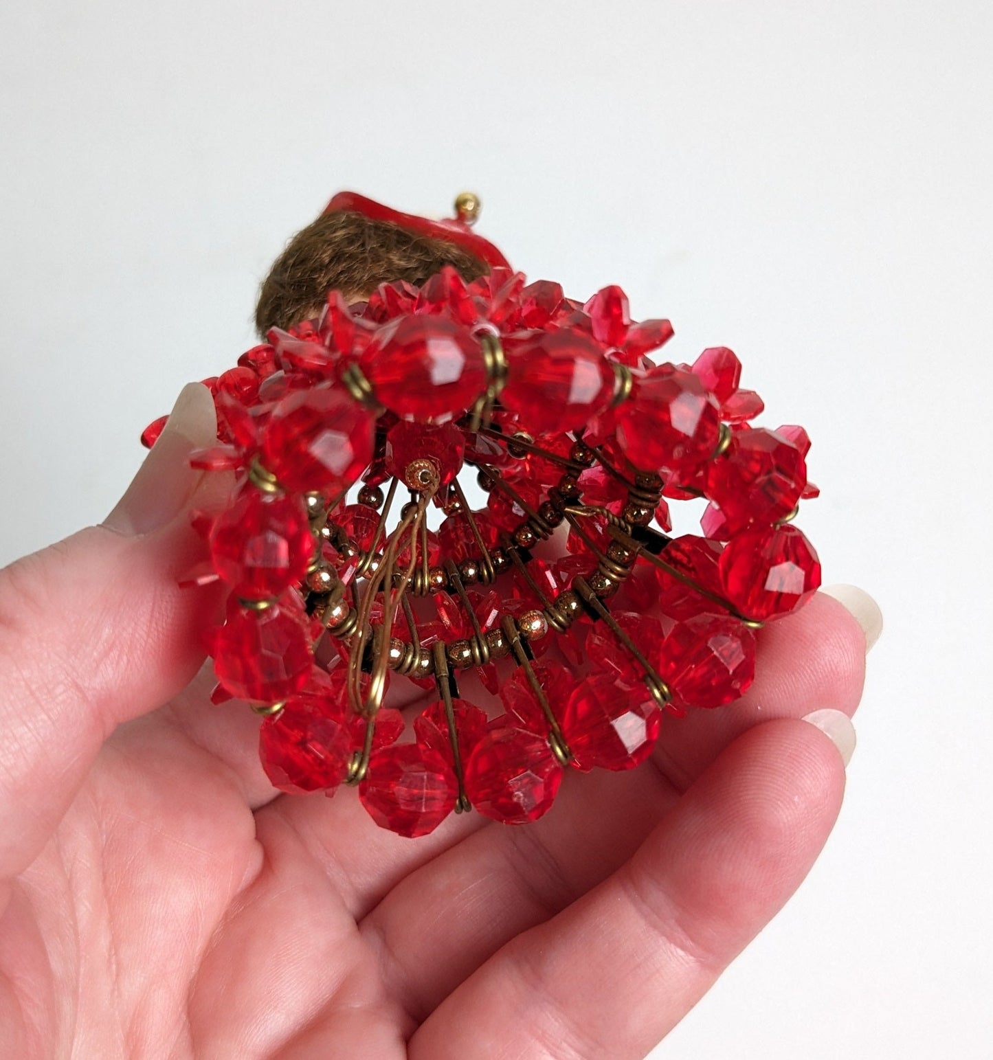 Vintage Red Safety Pin Christmas Doll Ornament