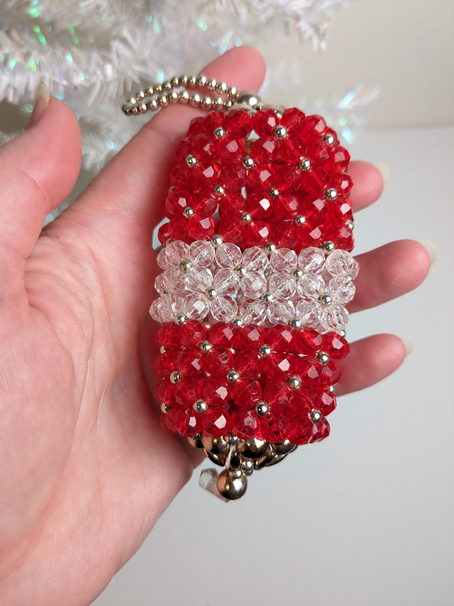 Vintage Red Beaded Christmas Ornament