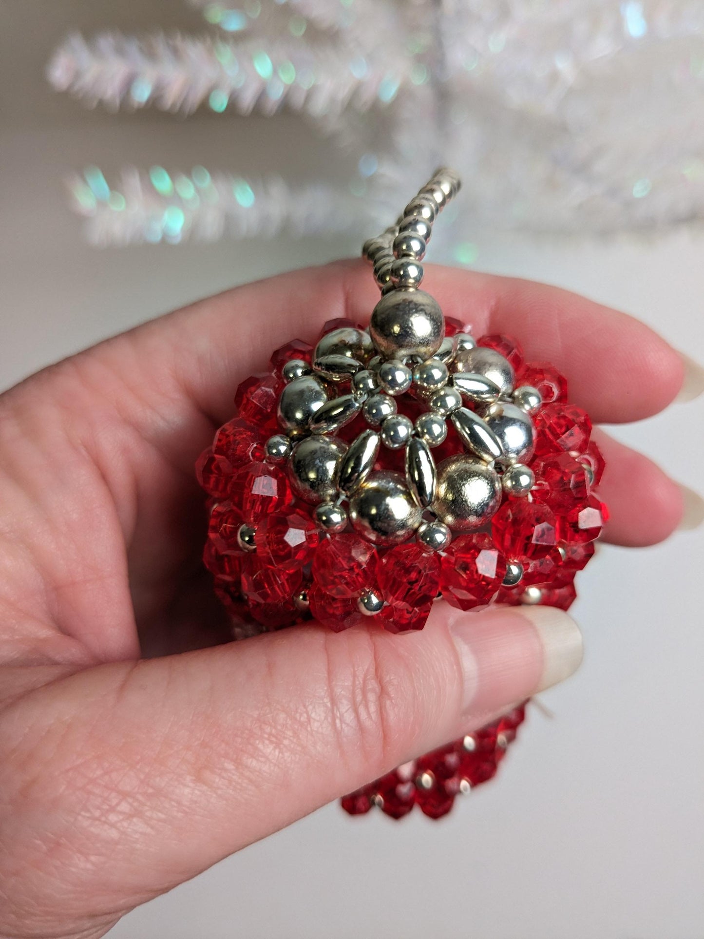Vintage Red Beaded Christmas Ornament