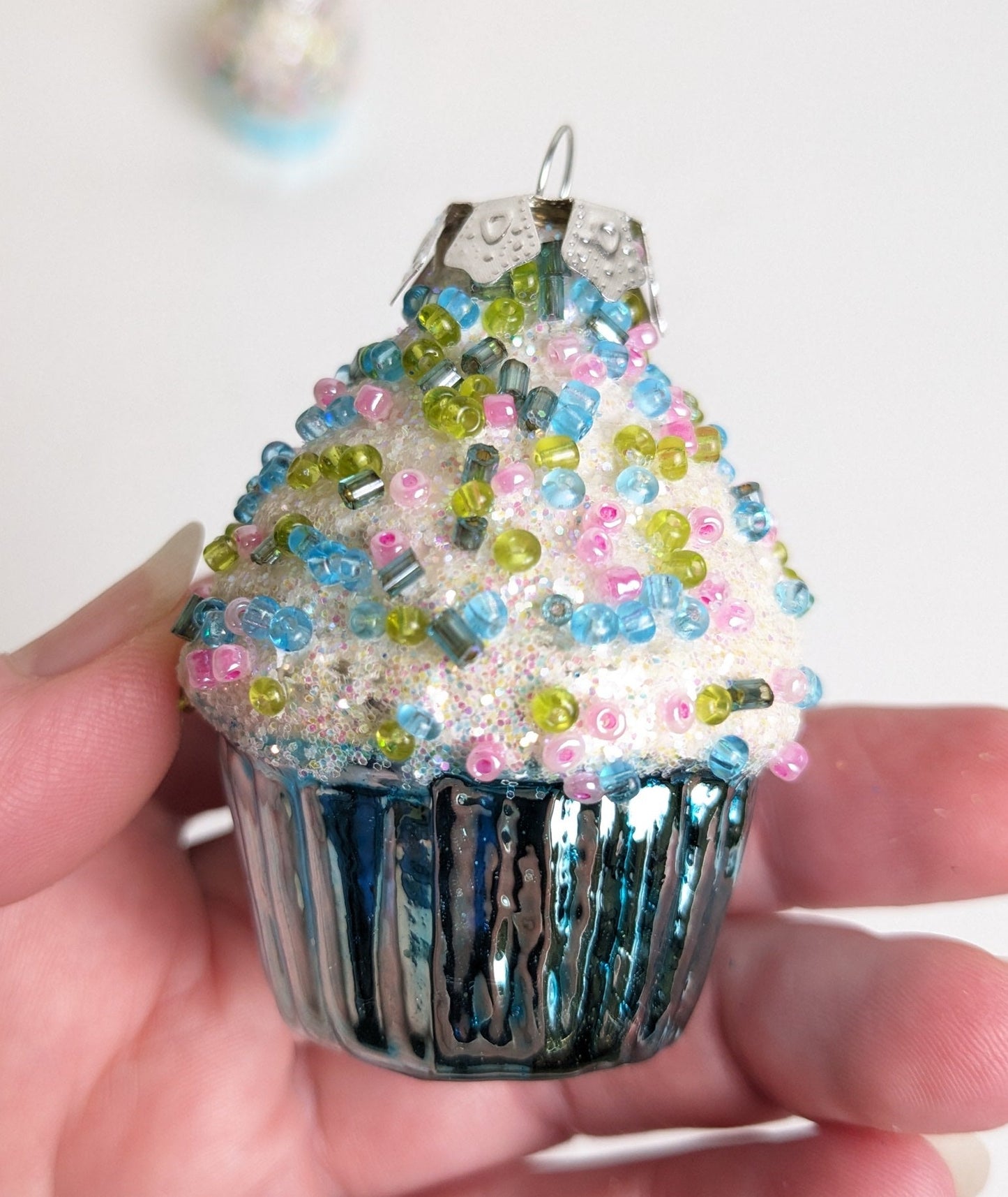 Vintage Set of 3 Glass Cupcake Christmas Ornaments