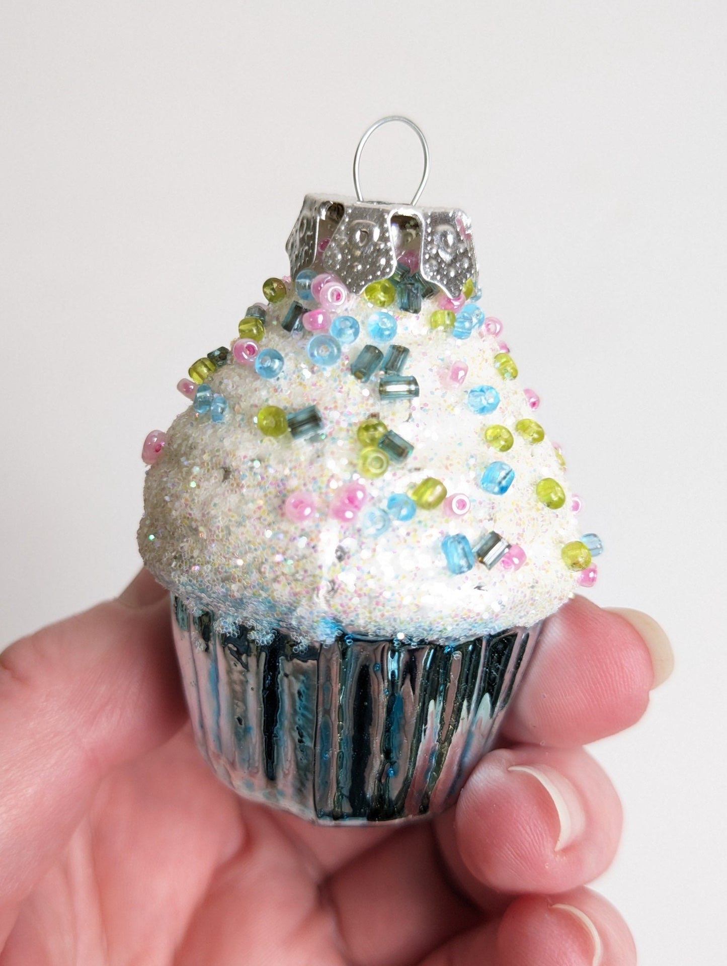 Vintage Set of 3 Glass Cupcake Christmas Ornaments