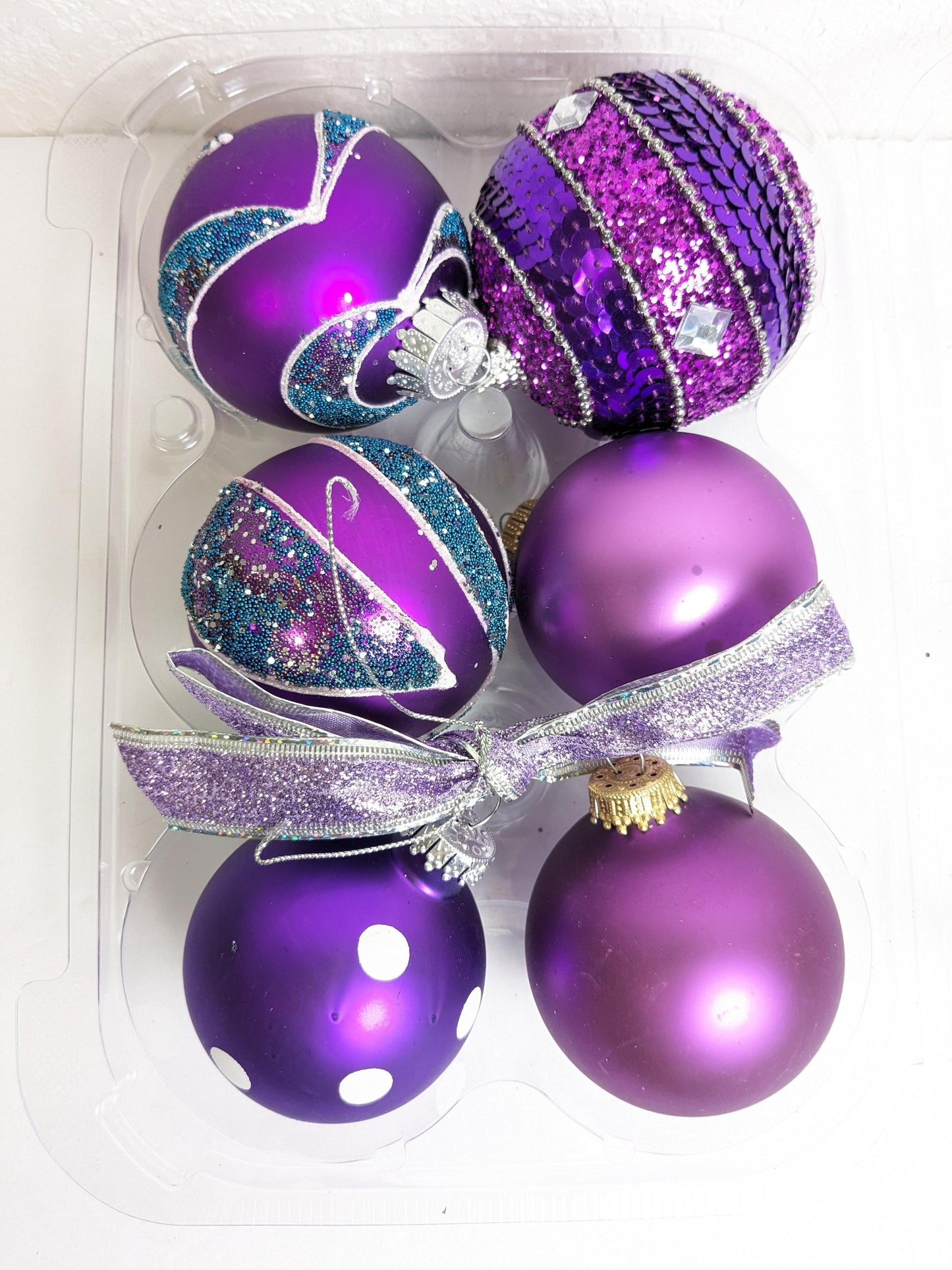 Purple Glass Christmas Ornament Set