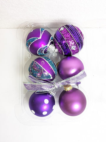 Purple Glass Christmas Ornament Set