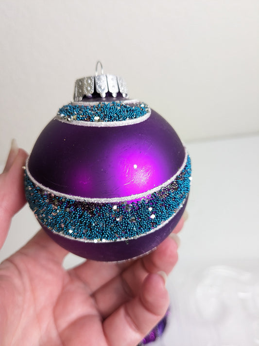 Purple Glass Christmas Ornament Set