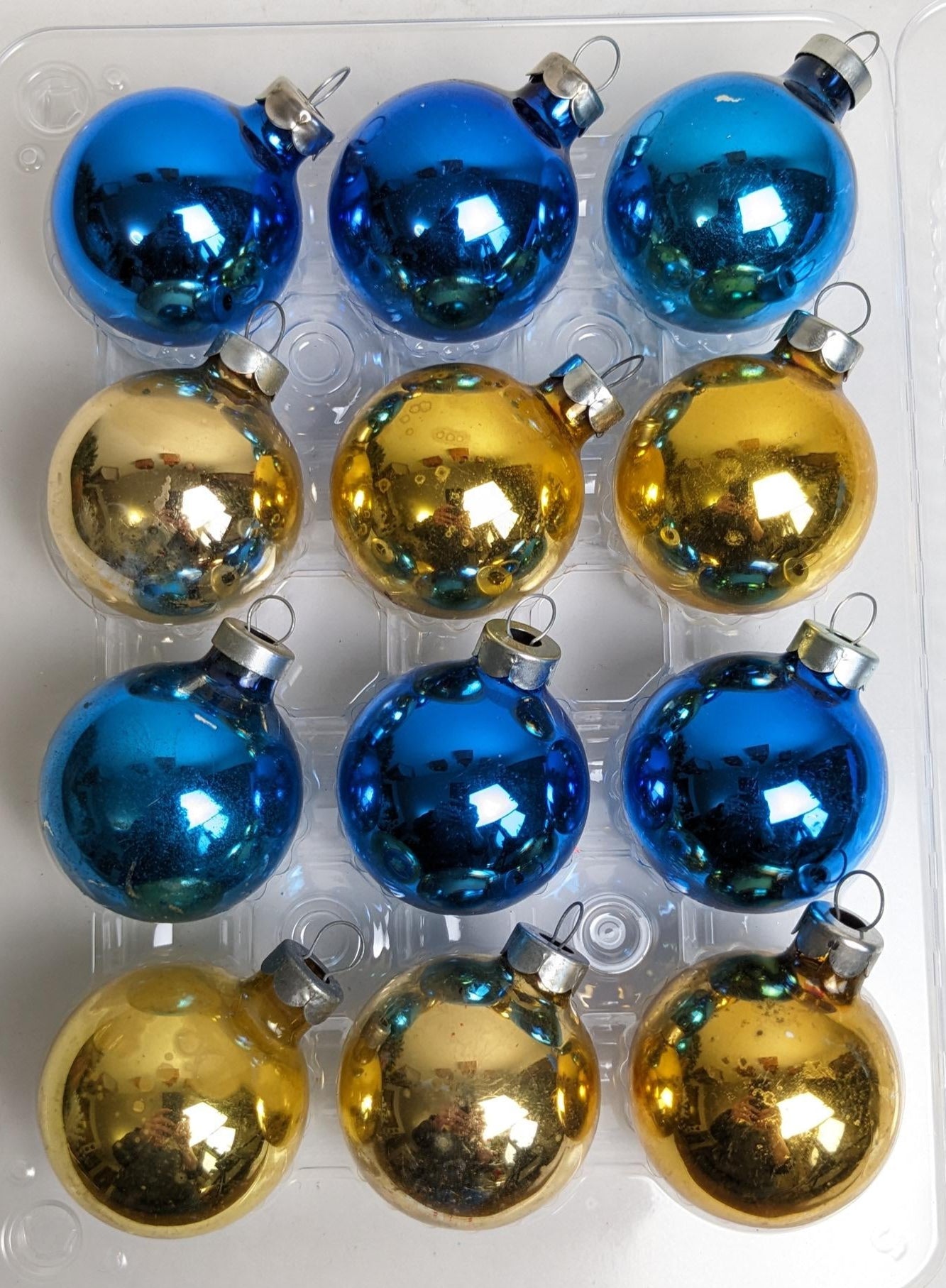 Vintage Small Blue and Gold Christmas Ornaments