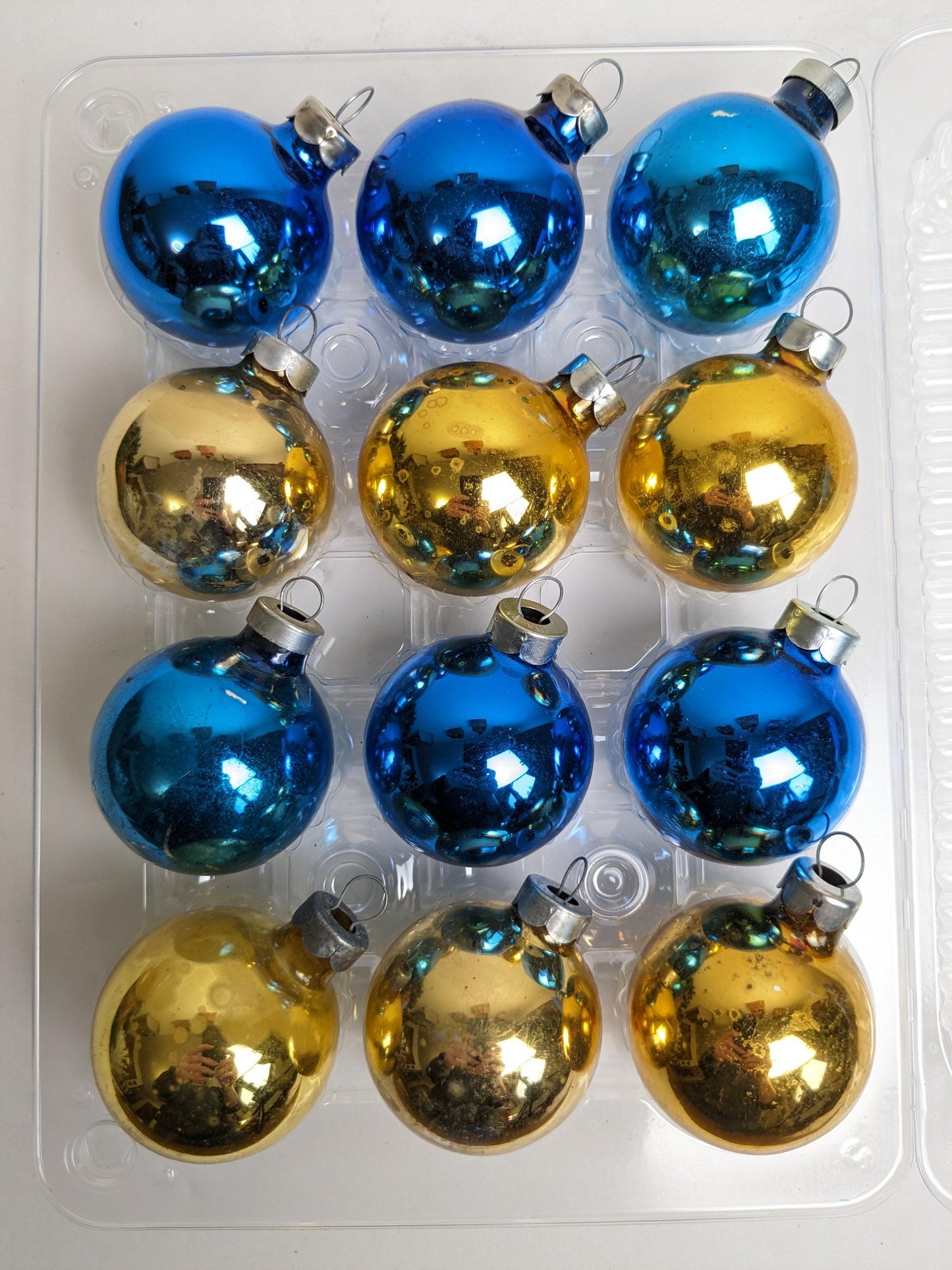 Vintage Small Blue and Gold Christmas Ornaments