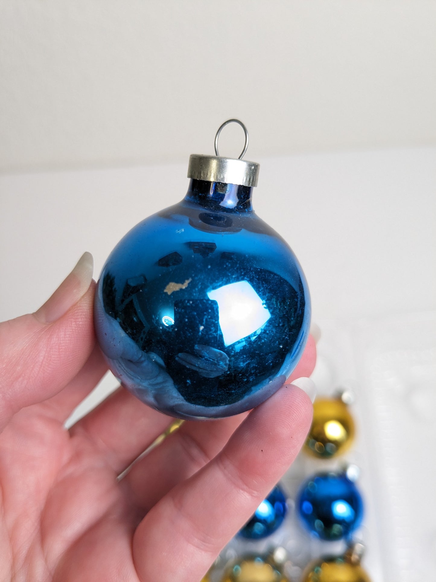 Vintage Small Blue and Gold Christmas Ornaments