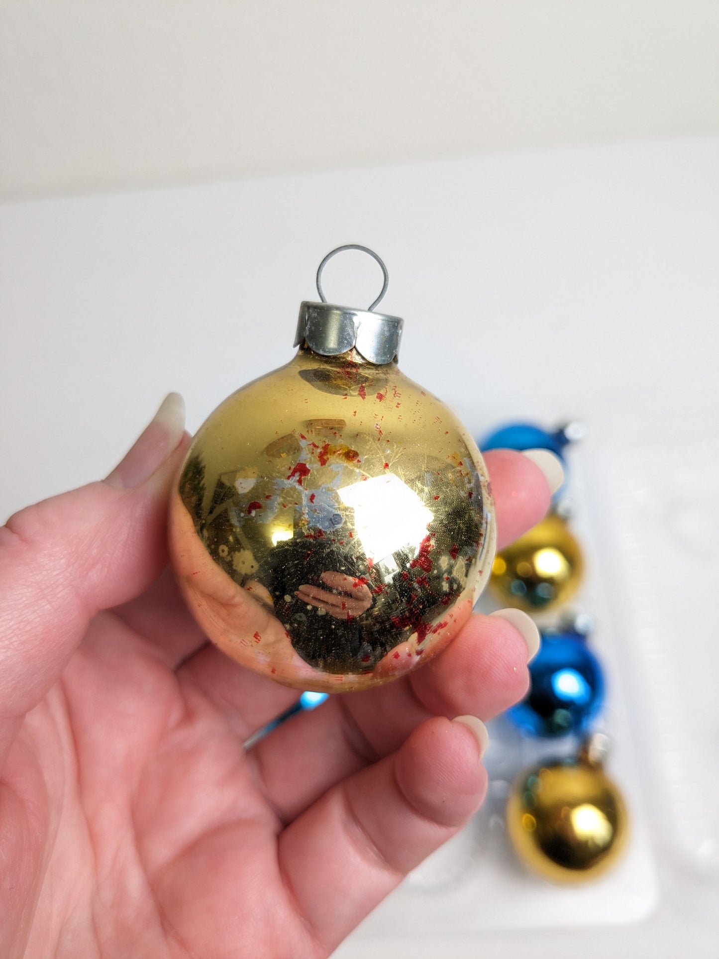 Vintage Small Blue and Gold Christmas Ornaments