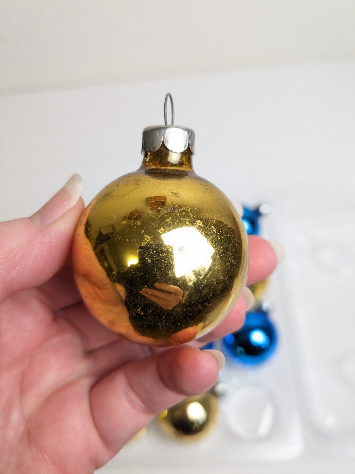 Vintage Small Blue and Gold Christmas Ornaments