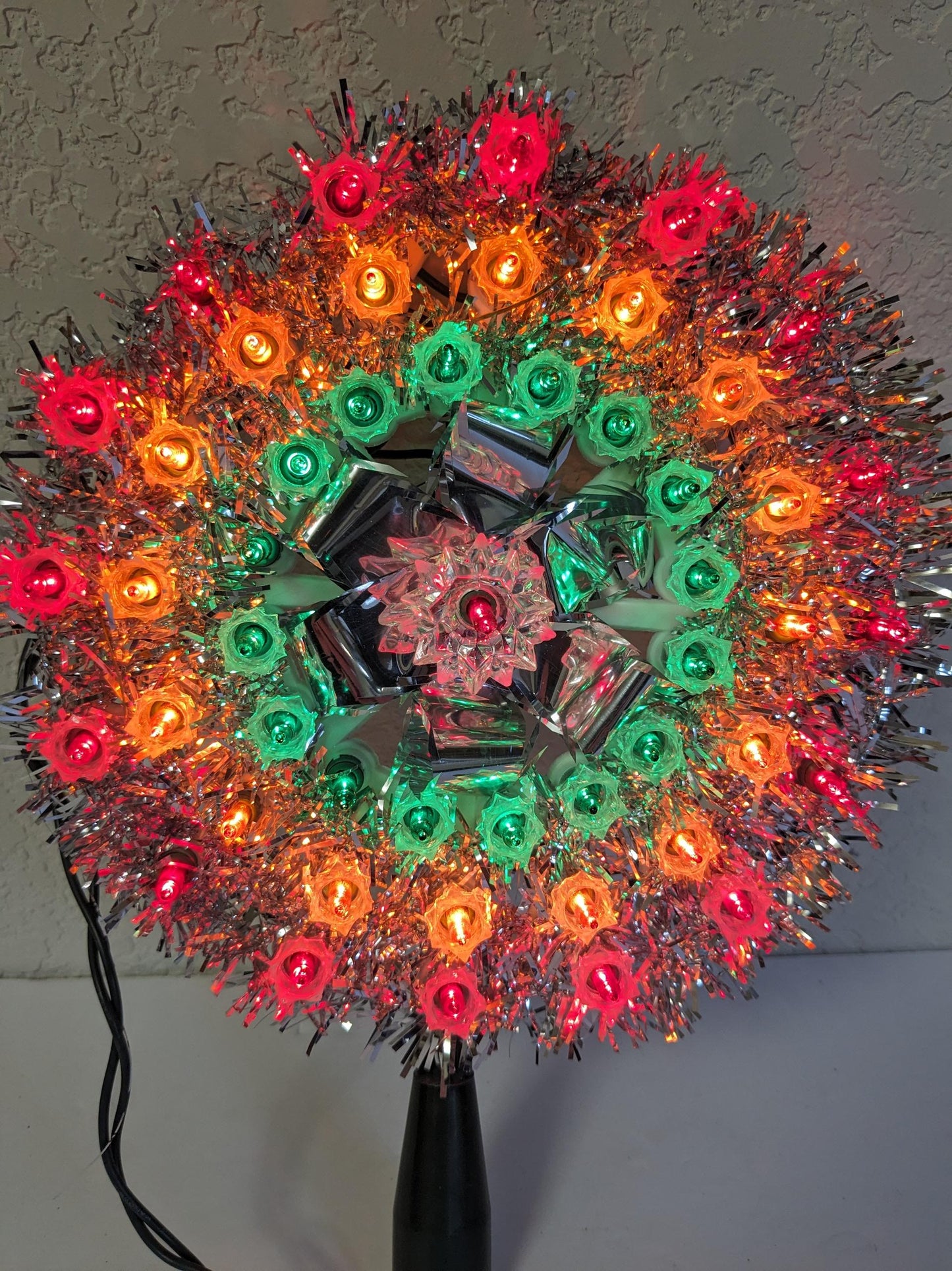 Northlight Light-Up Silver Tinsel Christmas Tree Topper