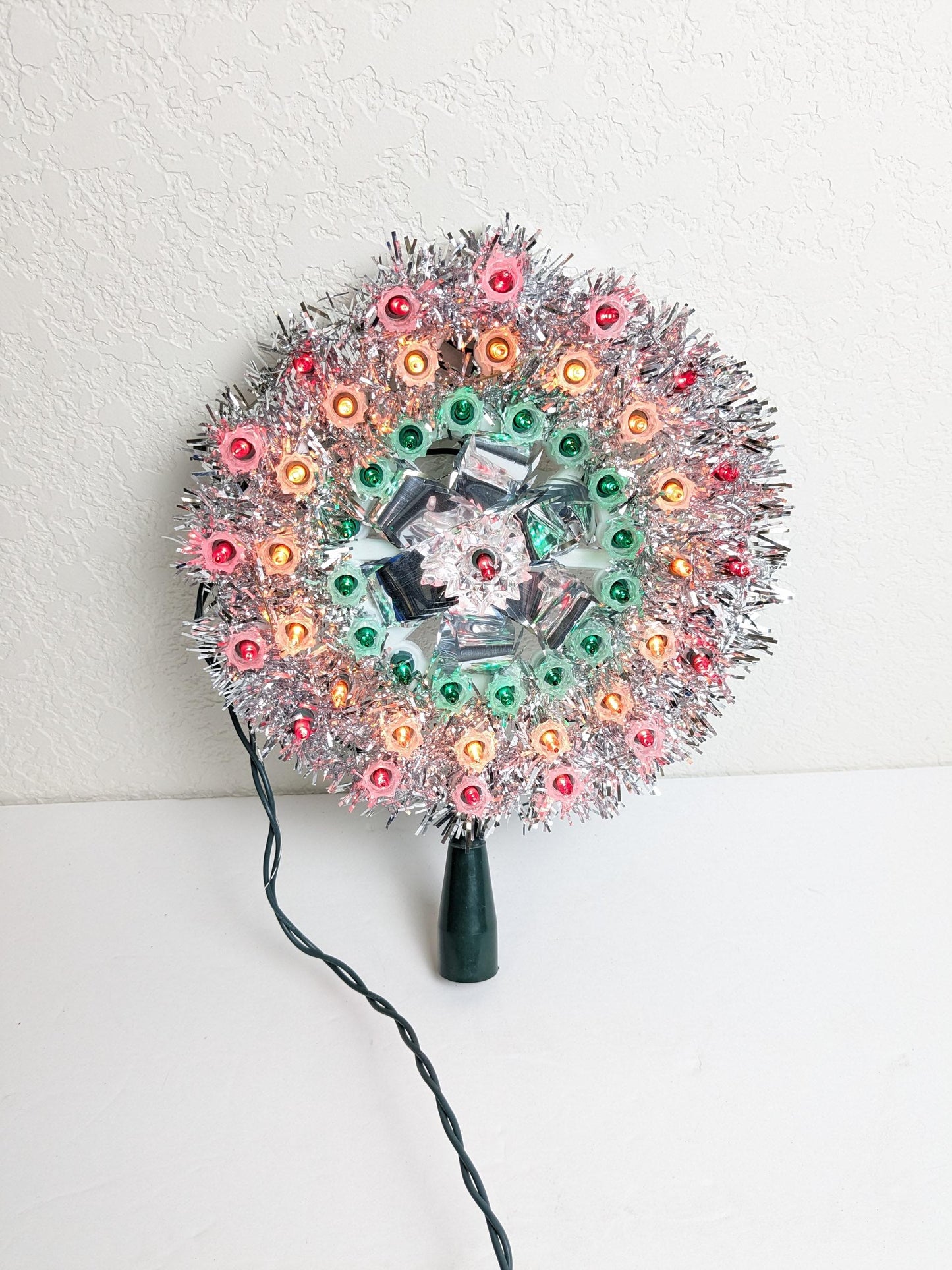 Northlight Light-Up Silver Tinsel Christmas Tree Topper