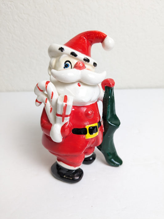 Vintage Kreiss Santa Claus Green Stocking Figurine, Made in Japan