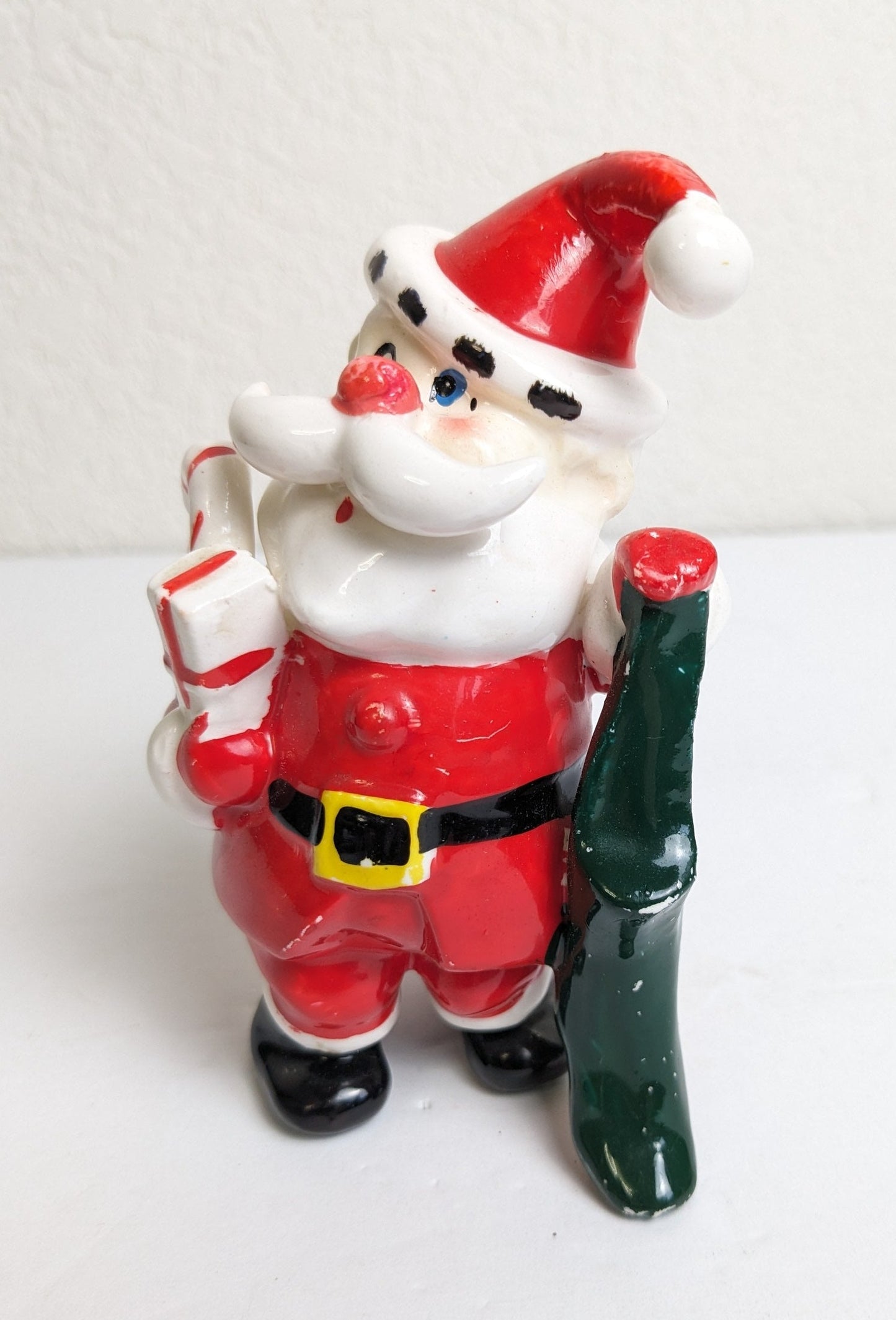 Vintage Kreiss Santa Claus Green Stocking Figurine, Made in Japan