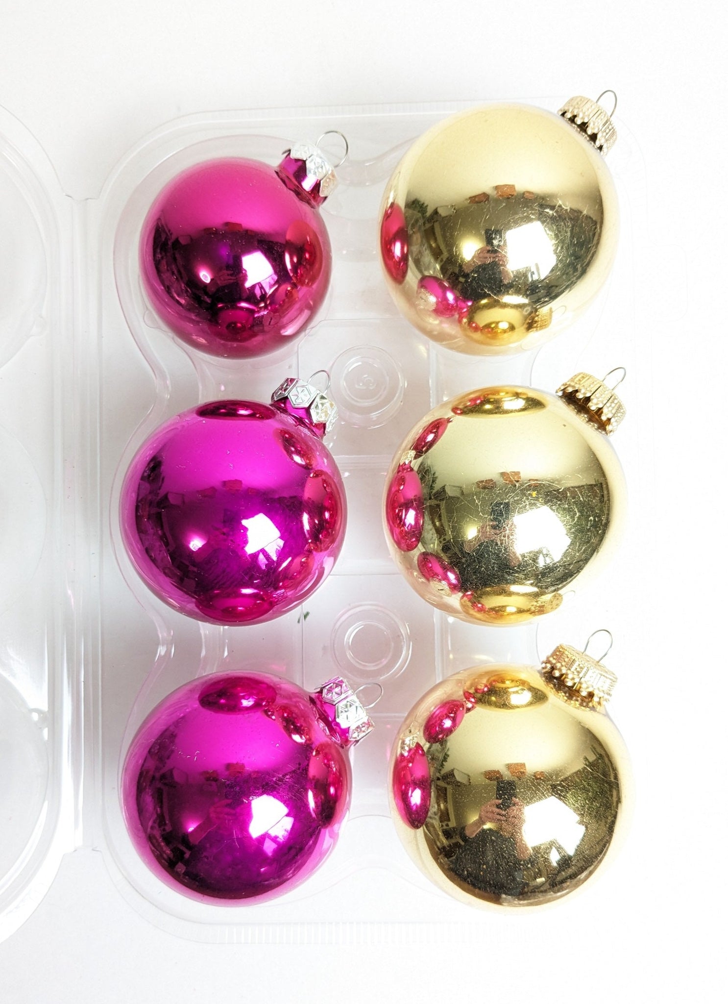 Vintage Hot Pink and Krebs Gold Christmas Ornaments