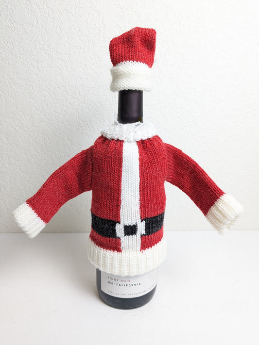 Santa Suit Knit Hat & Sweater Christmas Bottle Topper