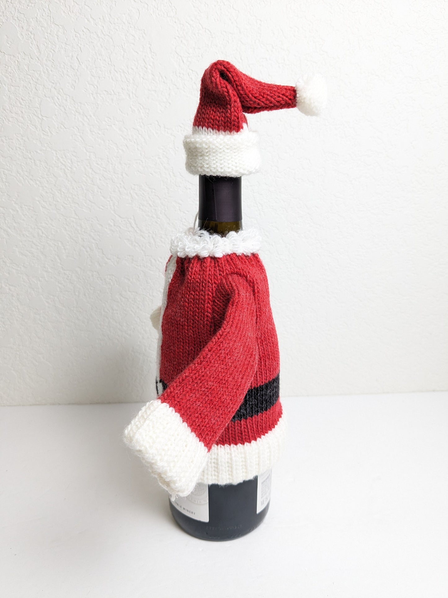 Santa Suit Knit Hat & Sweater Christmas Bottle Topper