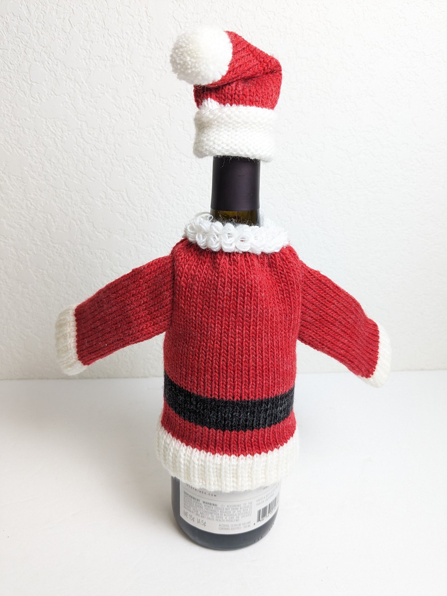 Santa Suit Knit Hat & Sweater Christmas Bottle Topper