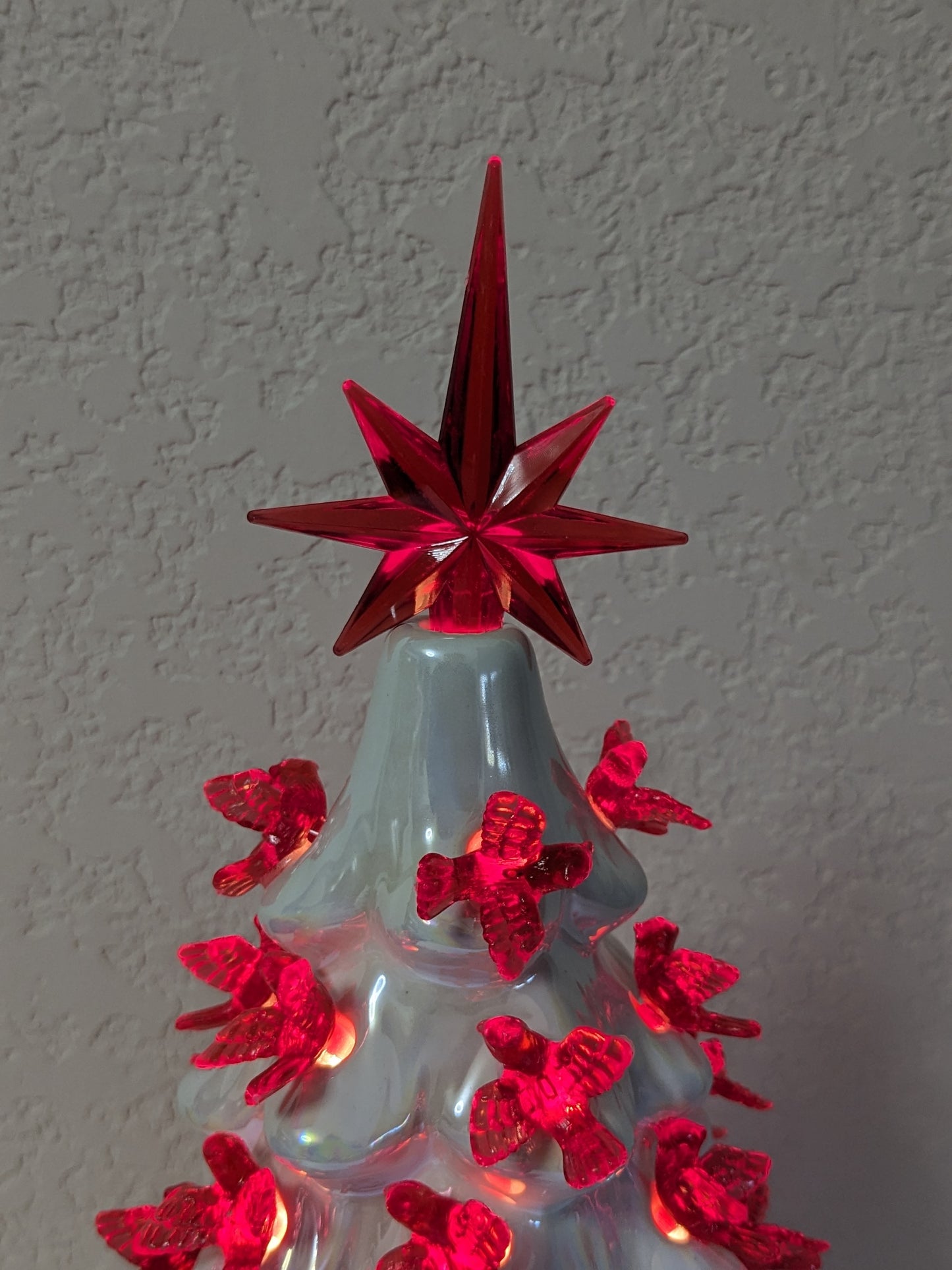 Ceramic Light Up Iridescent White with Red Dove Christmas Tree