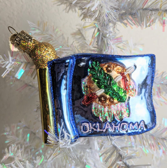 Oklahoma State Flag - RETIRED New Old World Christmas Glass Ornament