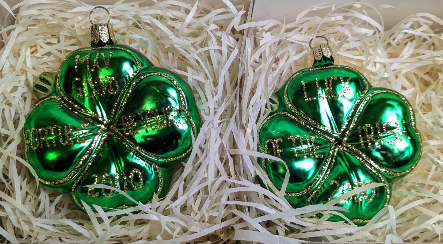 Four Leaf Clover Glass Holiday Ornaments -3.5"