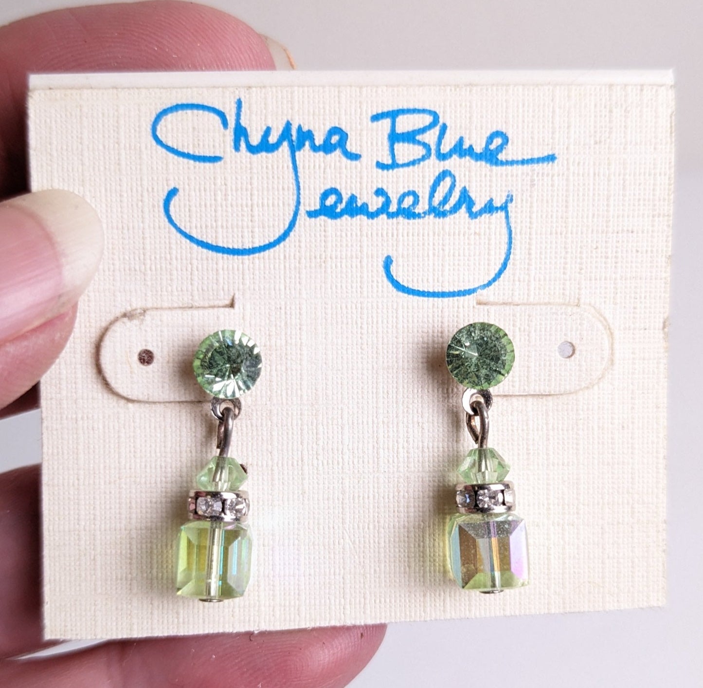 Vintage Dangle Iridescent Green Earrings for Pierced Ears