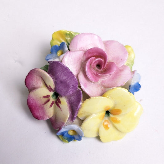 Artone Vintage Jewelry Painted Floral Bone China Brooch Pin, Made in England