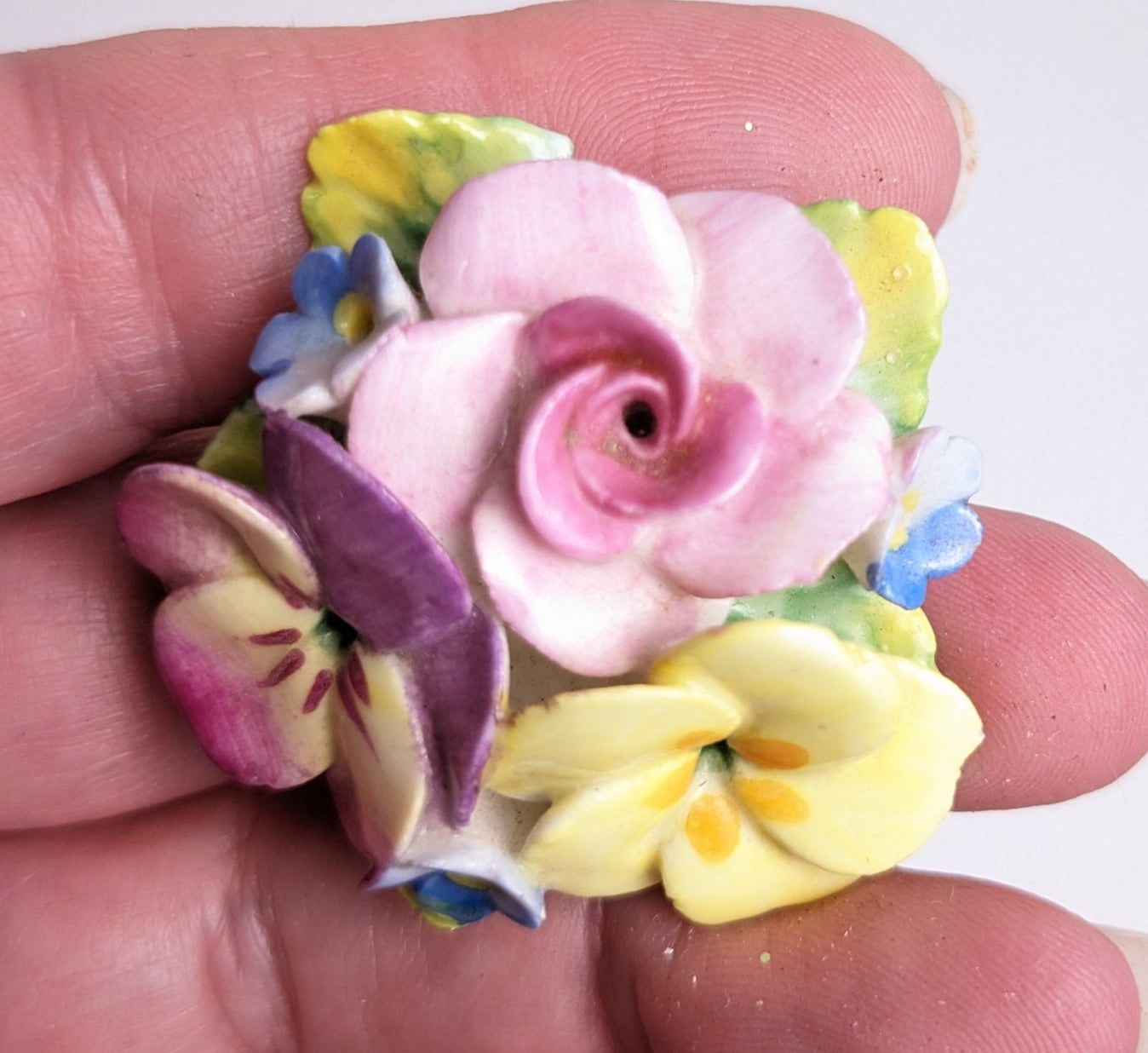 Artone Vintage Jewelry Painted Floral Bone China Brooch Pin, Made in England