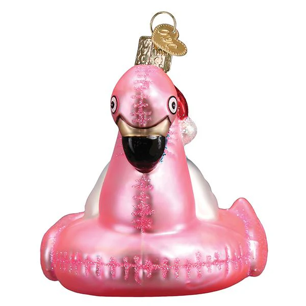 Snowman on Pink Flamingo Pool Float - Blown Glass Tree Ornament by Old World Christmas