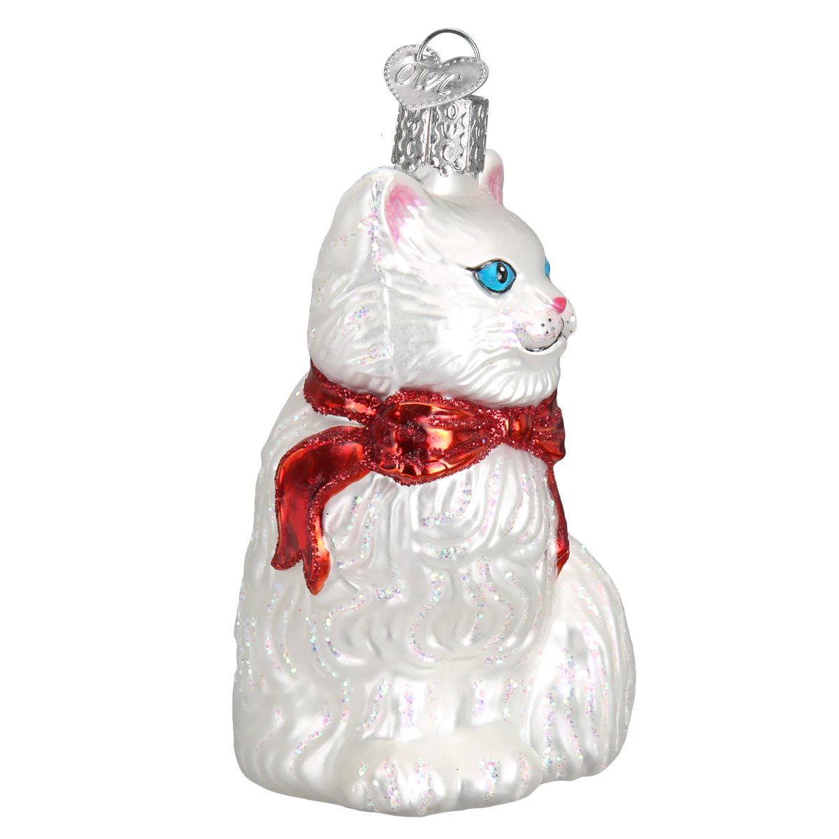 Princess Kitty with Red Holiday Bow - Blown Glass Tree Ornament by Old World Christmas
