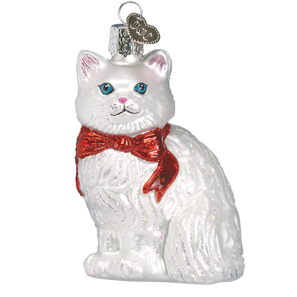 Princess Kitty with Red Holiday Bow - Blown Glass Tree Ornament by Old World Christmas