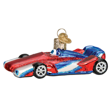 Racing Sports Car Blue Red Blown Glass Tree Ornament by Old World Christmas