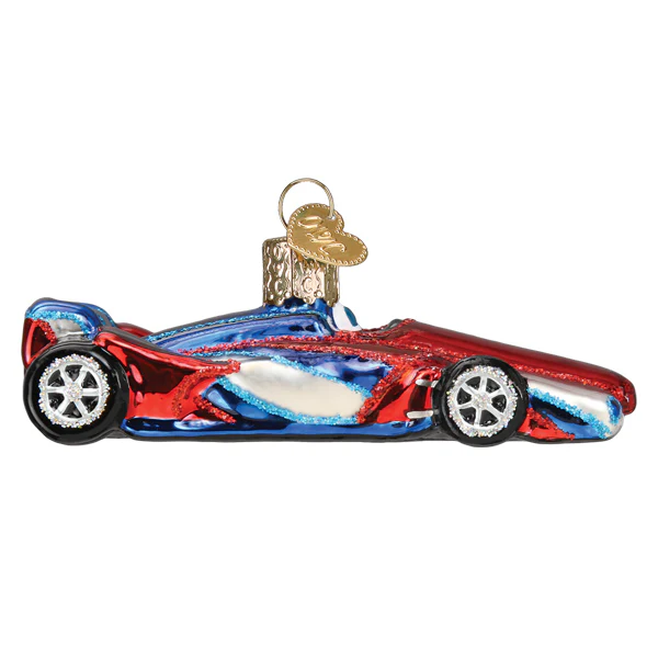 Racing Sports Car Blue Red Blown Glass Tree Ornament by Old World Christmas